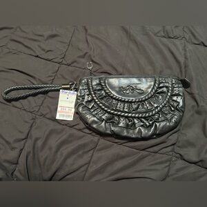 Betsey Johnson Black Ruffled Wristlet